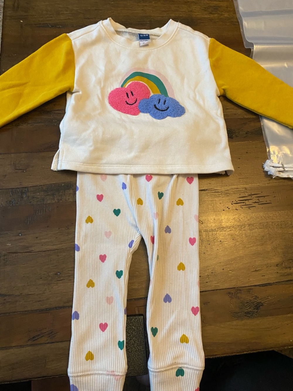 Old Navy White and Yellow Rainbow Cloud Pajama Set